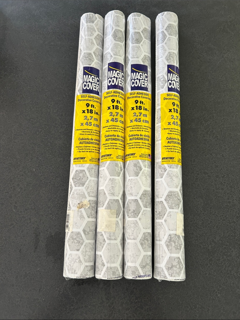 4 Rolls Magic Cover Self-Adhesive Decorative covering Roll - White Gray Honeycom